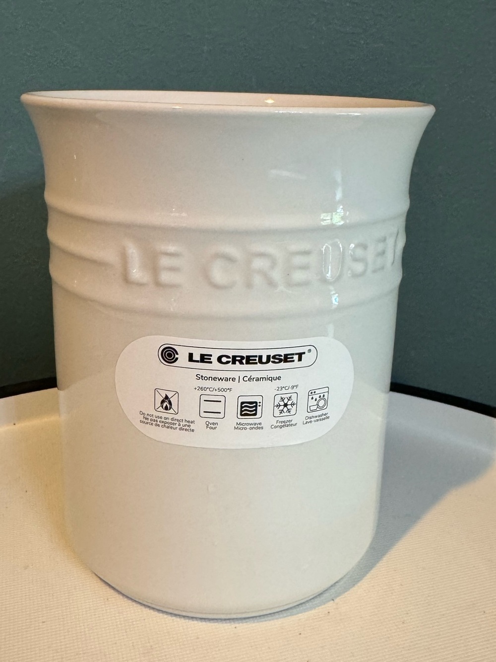 NWT Le Creuset Stoneware Utensil Holder Crock - White